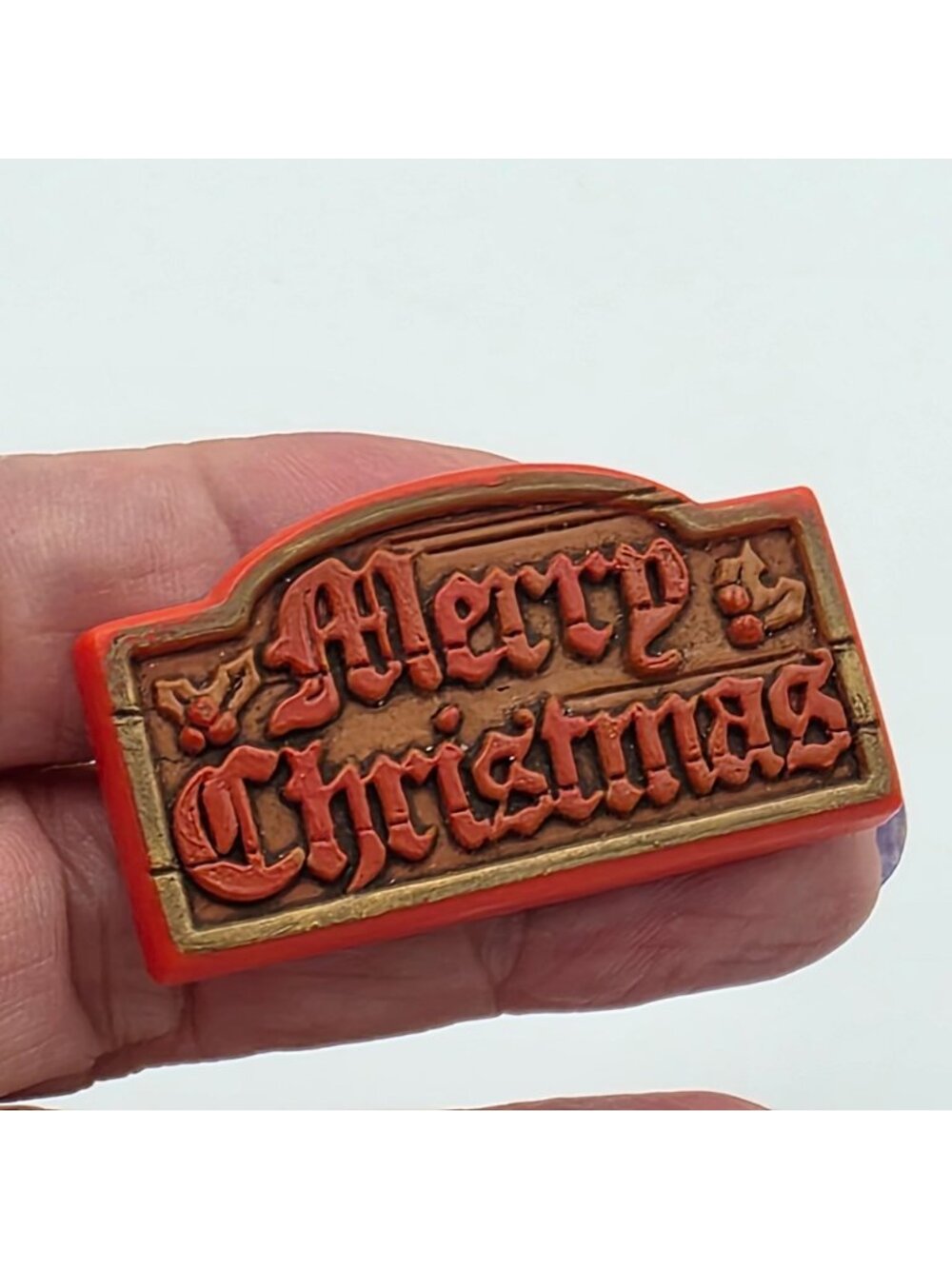 Vintage Hallmark Merry Christmas Pin Brooch Red & Gold Holiday Accessory